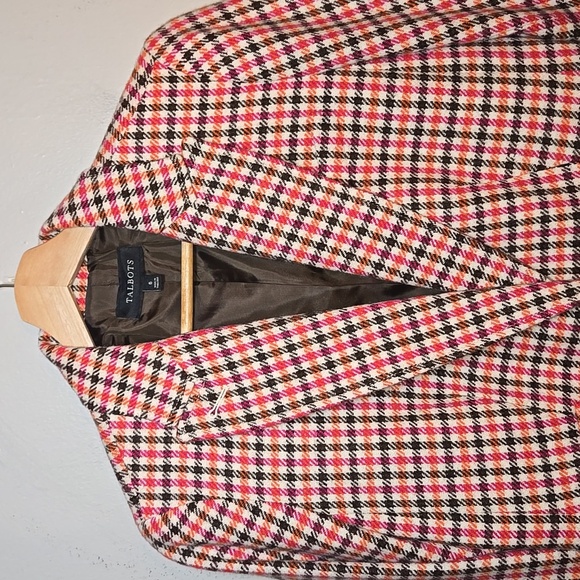 Talbots Shetland Wool Multi Color Plaid Elbow Patch Lined Blazer BWOT - Picture 3 of 13